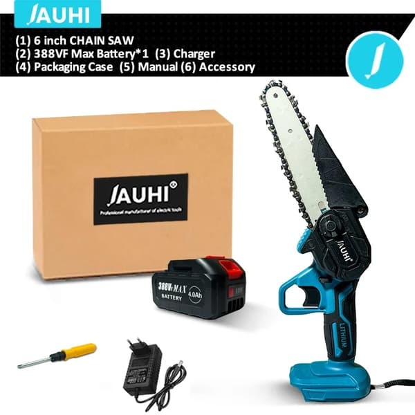 6 Tommer Trådløs Elektrisk Motorsav, Kraftfulde Batterimuligheder, Inkluderet Oplader,1 Batteri Sæt-388VF