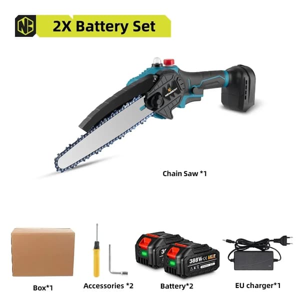 Elektrisk Kedjesåg, 8 Tum Klinga, Borstlös Motor,2 Batteri EU Kontakt