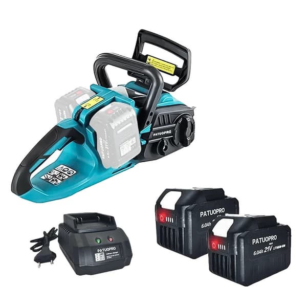 Elektrisk Motorsav, 42V Børsteløs Motor, Automatisk Smøring,2STK 6.0Ah Batteri, EU 2pcs 6.0Ah battery