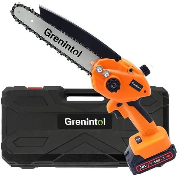 Grenintol Mini elektriska motorsågar, 20 cm (8 tum) bärbar motorsåg med 2 2500 mAh batterier för trädgård