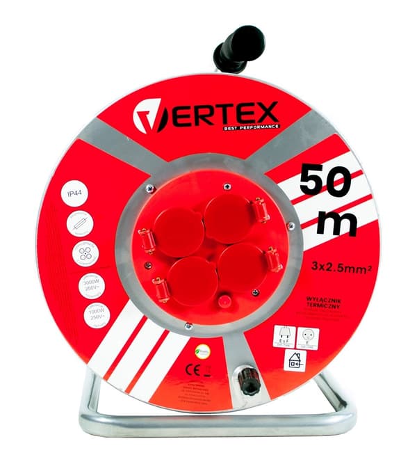 VERTEX PB50METAL Förlängningskabel 50 m 3x2,5 mm 3000 W IP44 Svart