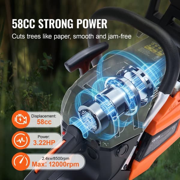 Gasolkedjesåg, 3,22HK Kraftfull Motor, Lättviktsdesign,20 tum 58 cc