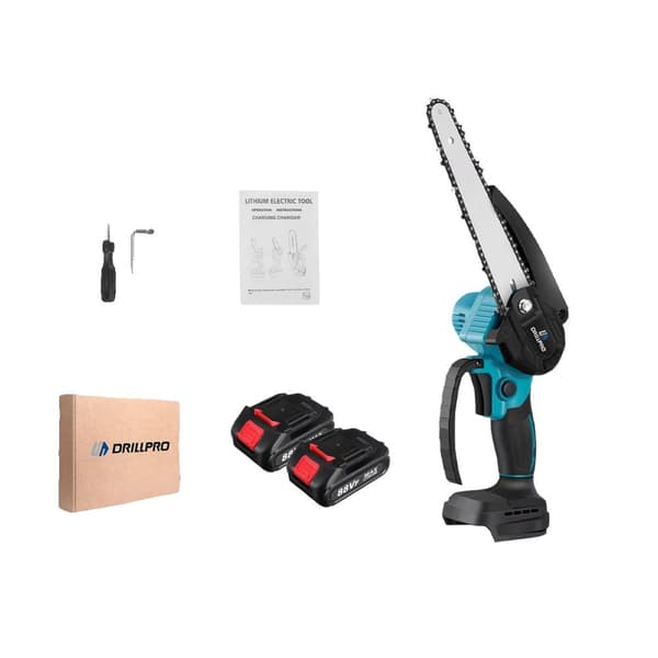 Drillpro Elektrisk Motorsav, Børsteløs Motor, 8-Tommer Guideplade,2 batteri