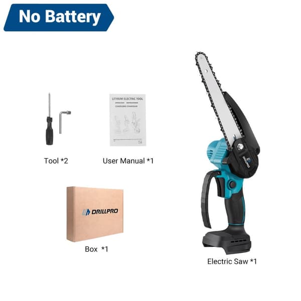Drillpro Elektrisk Motorsav, Børsteløs Motor, 8-Tommer Guideplade,Intet batteri