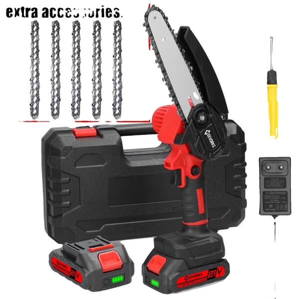 Elektrisk Beskæringssav, 6-tommer Guideplade, 5 m/s Skærehastighed,2 stk batterier 5A, EU