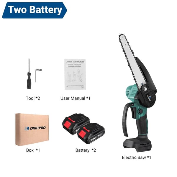 Elektrisk Trådløs Motorsav, 3000W Effekt, 8-Tommer Guideplade,To batterier