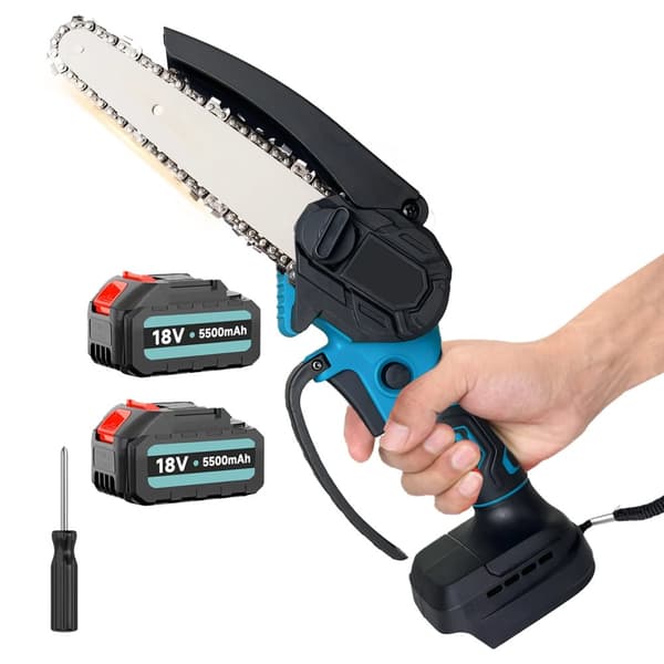 Trådløs Motorsav, 6 Tommer Klinge, 3000 RPM Skærehastighed,2 x 5500mAH batteri, EU