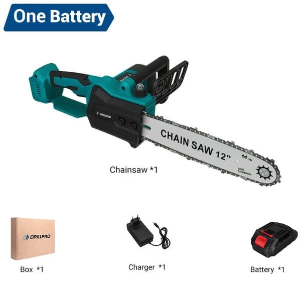 Drillpro 12-tums kedjesåg, borstlös motor, hög effektkapacitet,1 Batteri