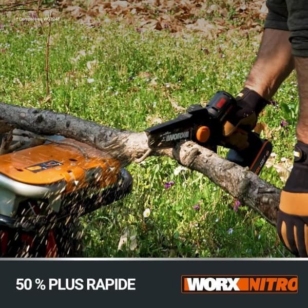 Grensåg - WORX - Nitro - Mini Kettensåg 20V - Borstlös Motor - Automatisk Smörjning - 12 cm