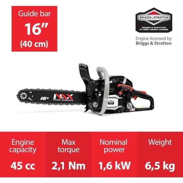 Tronksåg NAX 300C motor 45 cm3 1,6 kW svärd 16 40 cm Briggs Stratton