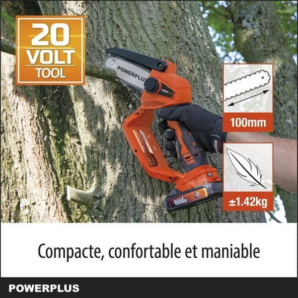 Dual Power POWDPG7572 20V batteridriven motorsåg - 100 mm svärd med 14 tänder - Levereras utan batteri och laddare