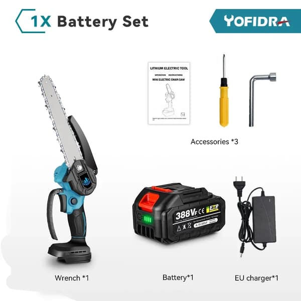 Trådlös handhållen beskärningssåg, borstlös motor, 8-tums blad,1 Batteri EU Kontakt, EU