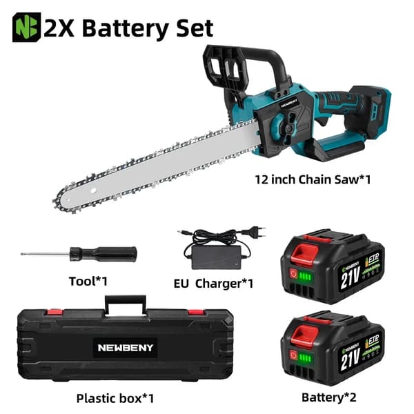 Elektrisk Motorsåg, Borstlös Motor, 3000W Effekt,2 Batteri EU Kontakt
