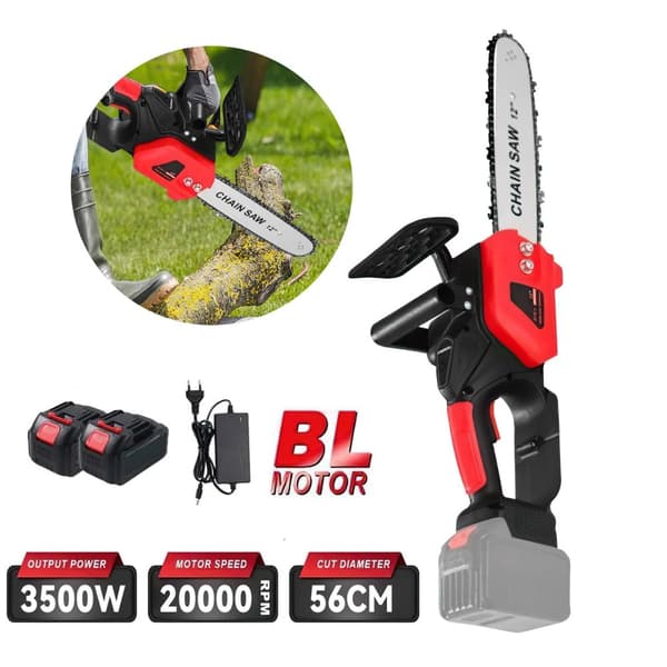Børsteløs elektrisk kædesav, 3500W udgangseffekt, 20000 RPM motorhastighed,2 batterier 1 opladning