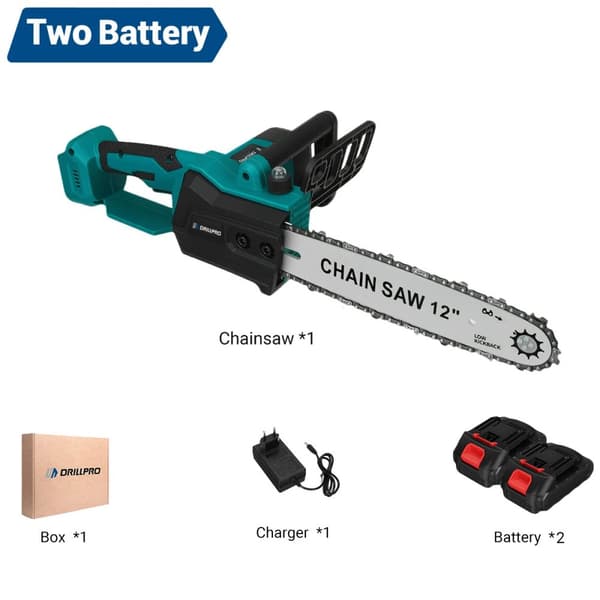 Elektrisk Motorsav, 12 Tommer Klinge, 6800 RPM Hastighed,2 Batterier