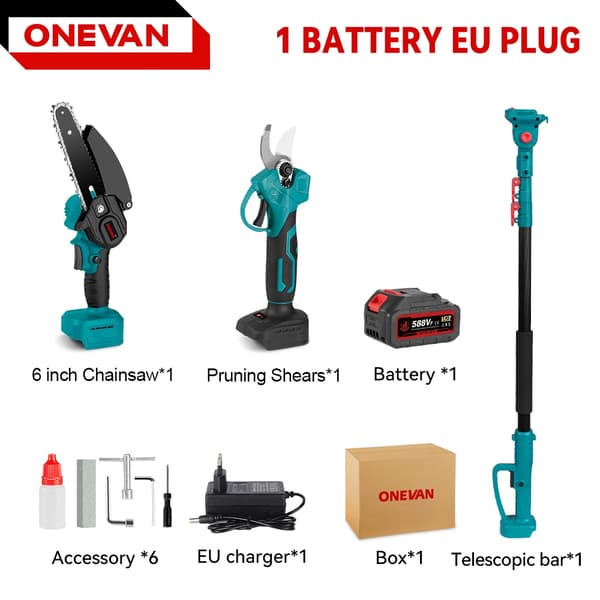 Teleskopisk Elektrisk Motorsav, Børsteløs Motor, 3500W Effekt,1 Batteri EU Stik