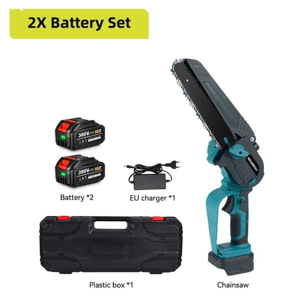 Elektrisk Motorsav, Børsteløs Motor, 8 Tommer Guideplade,2 Batteri EU Stik