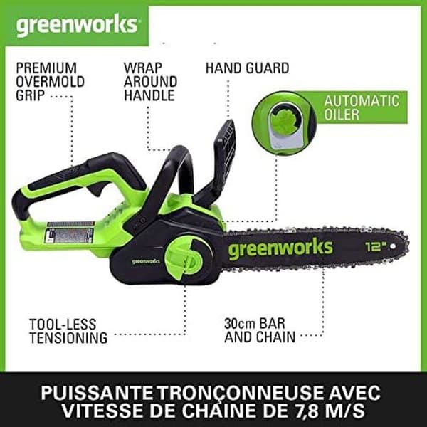 Tronksåg - GREENWORKS - GD24CS30K4 - Batteri 24V - Borstlös Motor - 30 cm