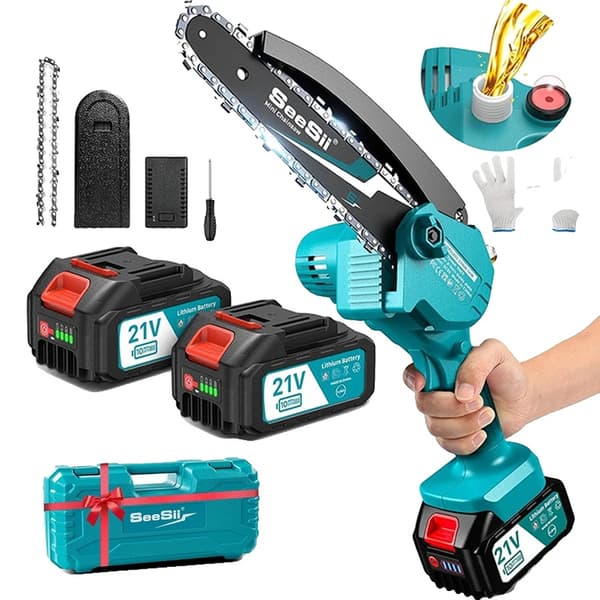 Elektrisk Mini Motorsav, Kraftfuld 800W Børsteløs Motor, Lang Batterilevetid med 2 x 4000mAh Batterier,Med 2-batteri 4.0ah