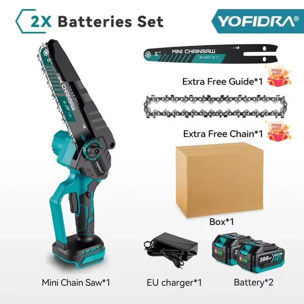 YOFIDRA Mini Motorsav, 8-tommer bladdiameter, 3500W børsteløs motor,2 Batteri Papkasse