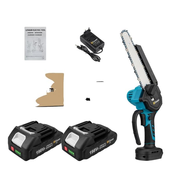 Elektrisk kædesav, børsteløs motor, 18V batterikraft,2 batterisæt