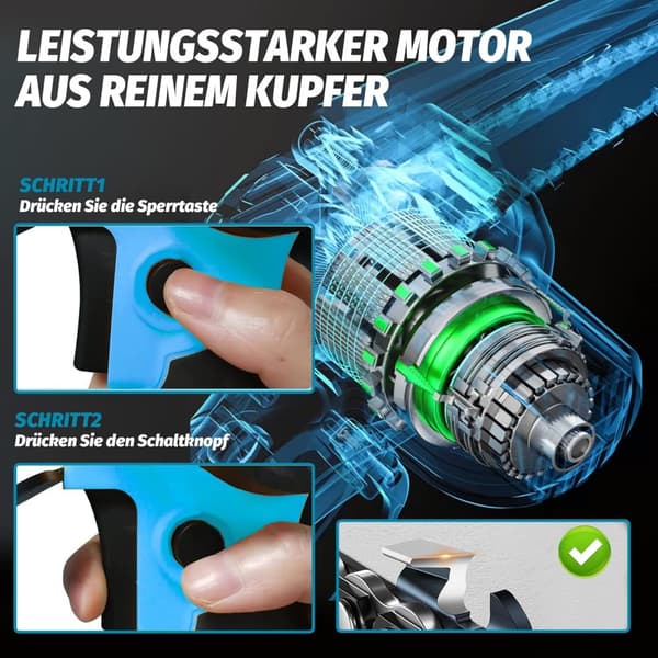 Batteridrevet Motorsav, Letvægtsdesign, Ergonomisk Greb,Blå