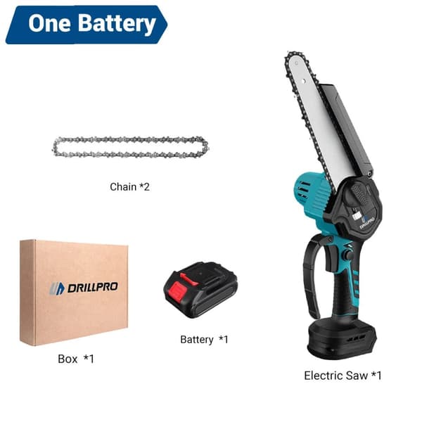 Drillpro Elektrisk Motorsav, Børsteløs Motor, 8 Tommer Guideplade,1 Batteri, EU