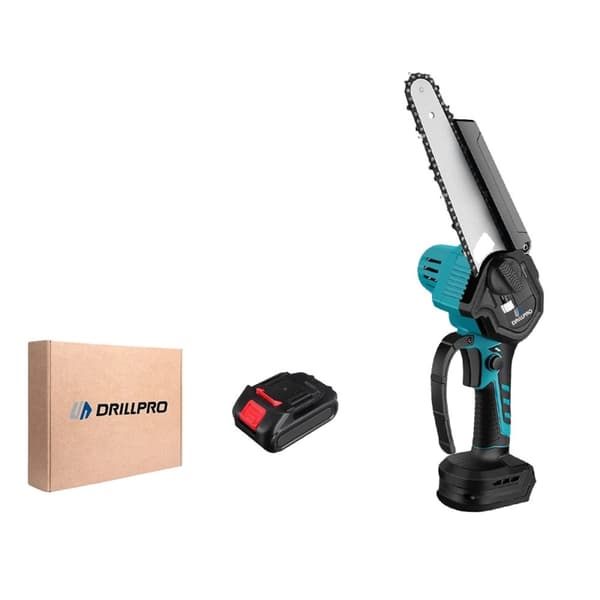 Drillpro Elektrisk Motorsav, Børsteløs Motor, 8 Tommer Guideplade,1 Batteri, EU