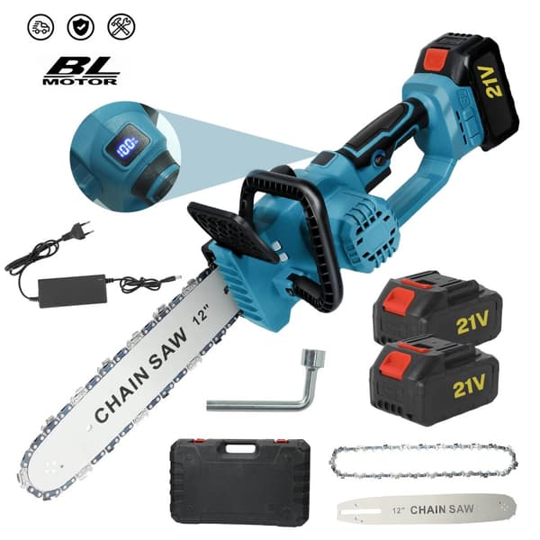 12 Tommer Elektrisk Motorsav, 2200W Effekt, 30-50 min Brugtid,Med 2xBattery