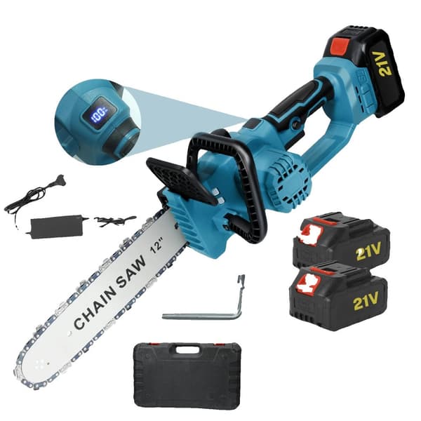 12 Tommer Elektrisk Motorsav, 2200W Effekt, 30-50 min Brugtid,Med 2xBattery