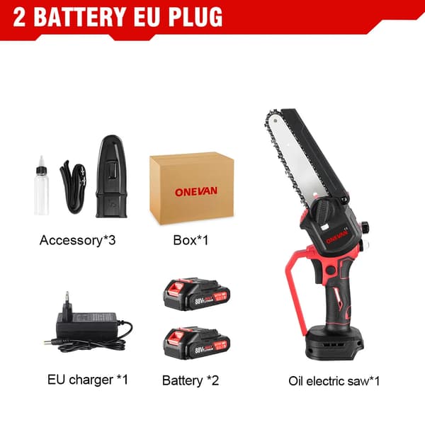 Elektrisk Motorsav, Letvægtsdesign, Kraftfuldt 18V Batteri,2 Batteri EU Stik
