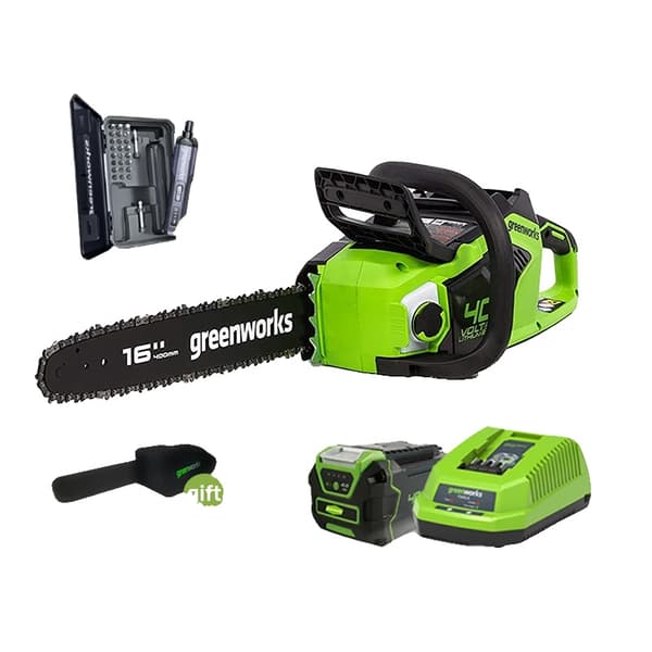 Greenworks børsteløs motorsav, 40V batteridrevet, 16-tommer kædelængde,16 tommer, et batteri