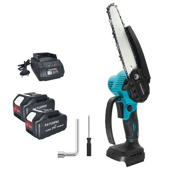 Børsteløs Mini Motorsav, 1200 omdr./min. uden belastning, automatisk smøresystem,EU, 2STK 4.0Ah Batteri