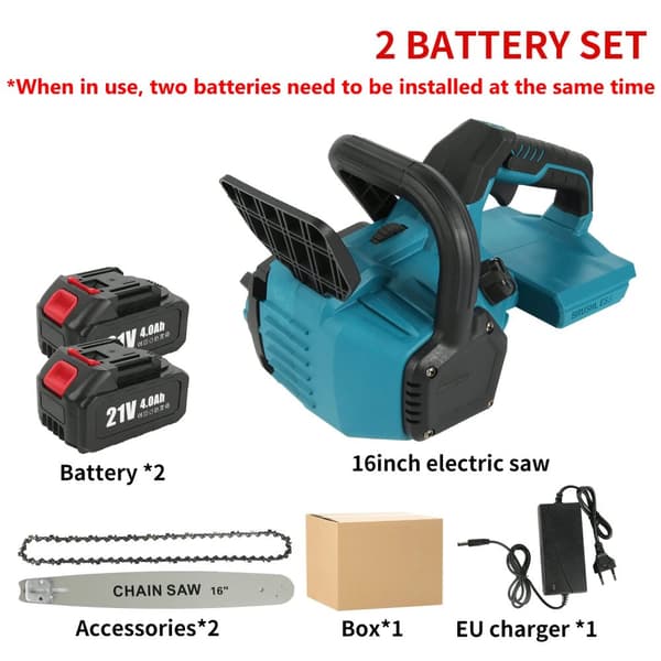 Elektrisk Motorsav, 16 Tommer Guideplade, Automatisk Olieudgang, Ergonomisk og Letvægts,2 batteri