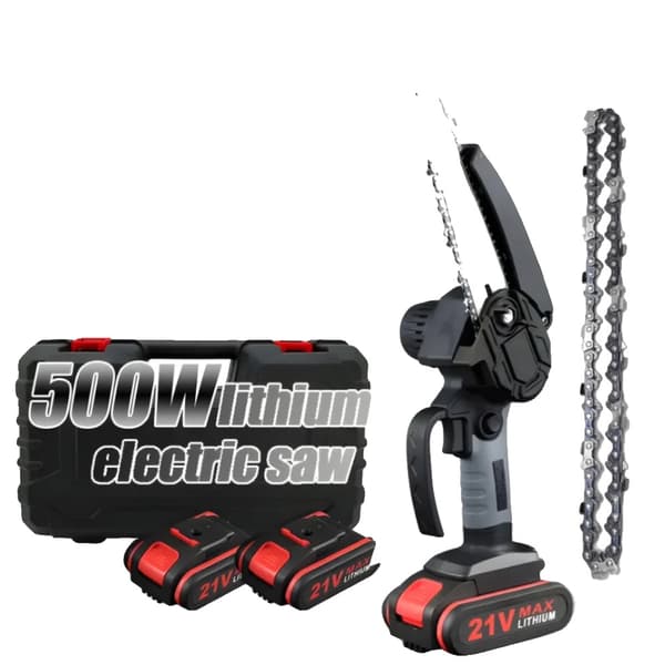 Mini kædesav, 500W effekt, 21V batteri,4 tommer sort 1 stk