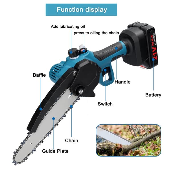 Elektrisk Motorsav, Trådløs Design, 8 Tommer Guideplade,2 PCS Batteri, EU