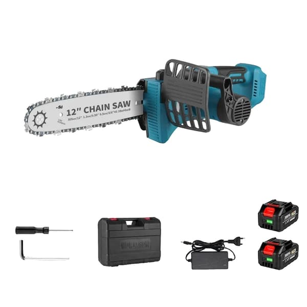 12 Tommer Elektrisk Motorsav, 2000W Effekt, 18000RPM Hastighed,2 Batteri EU Stik