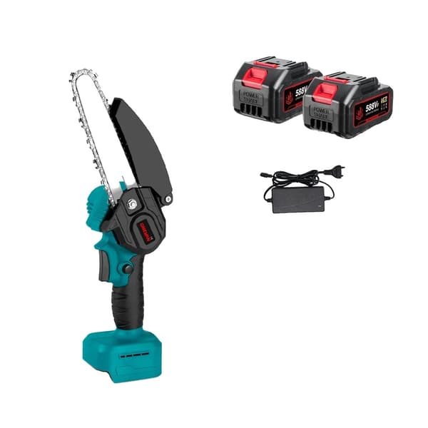Børsteløs elektrisk kædesav, 6-tommer guideplade, kraftfuld 3500W motor,2 Batteri 1Lader