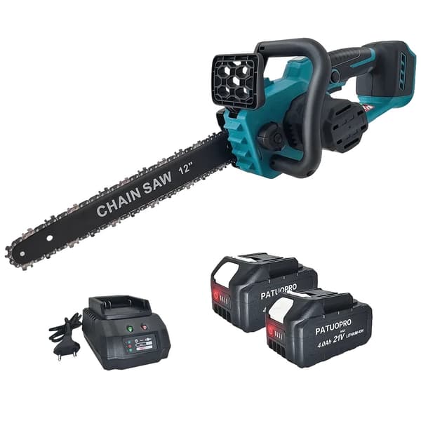 Kædesav, Børsteløs Motor, 12 Tommer Guideplade, Ergonomisk Håndtag,2PCS 4.0Ah Batteri, EU