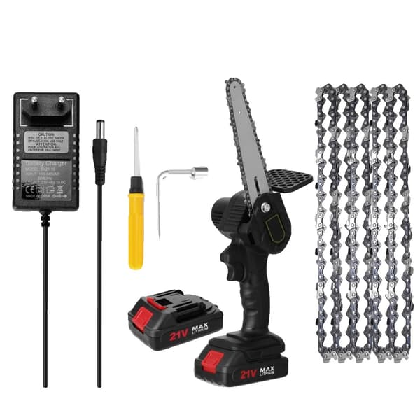 Kannettava Mini Sähkösaha, 6 tuumaa, 21V, Ergonominen Muotoilu,musta ja 5kpl