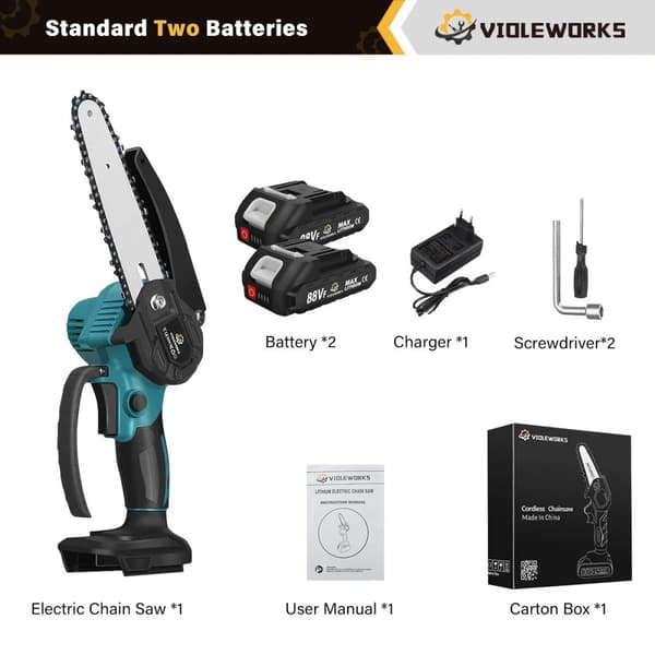 Trådløs Elektrisk Kædesav, 6 Tommer Guideplade, 1500W Kraft,2 Batteri, EU