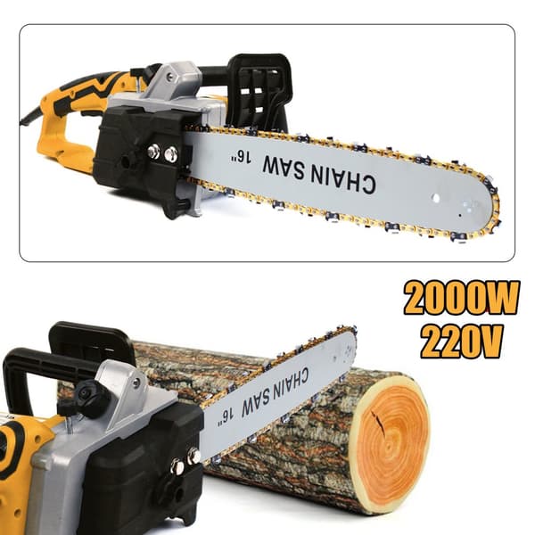 16" Sähkösaha, 2000W Teho, Kevyt Rakenne, Työkaluvapaa Ketjun Säätö