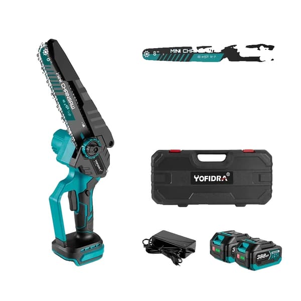 Yofidra Mini Motorsav, 8 Tommer Klinge Diameter, Børsteløs Motor,EU, 2Batteri Plastkasse