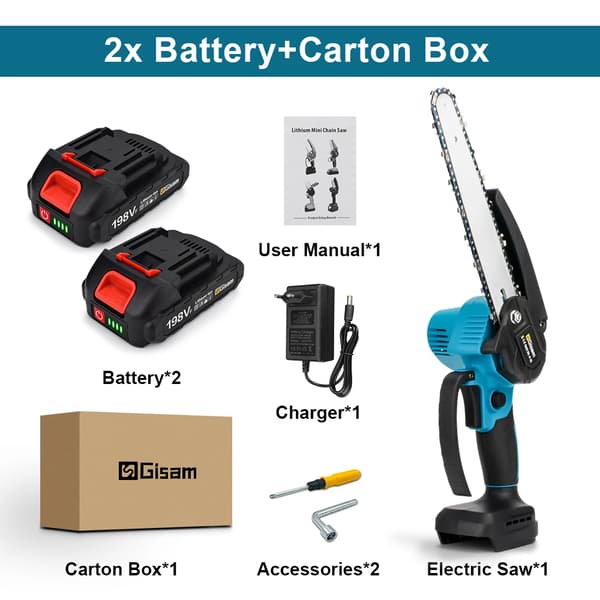 Elektrisk kædesav, 8 tommer klinge, 7500 mAh batteri,2 Batteri