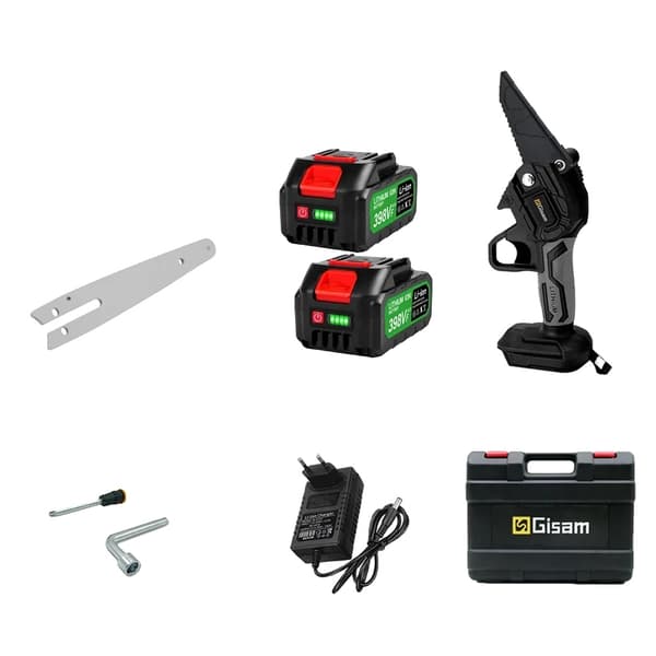 Gisam Motorsav, 6 Tommer Klinge, 18V Batteridrevet,Sort 2 batteri