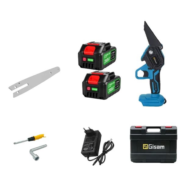Gisam Motorsav, 6 Tommer Klinge, 18V Batteridrevet,Blå 2 batteri