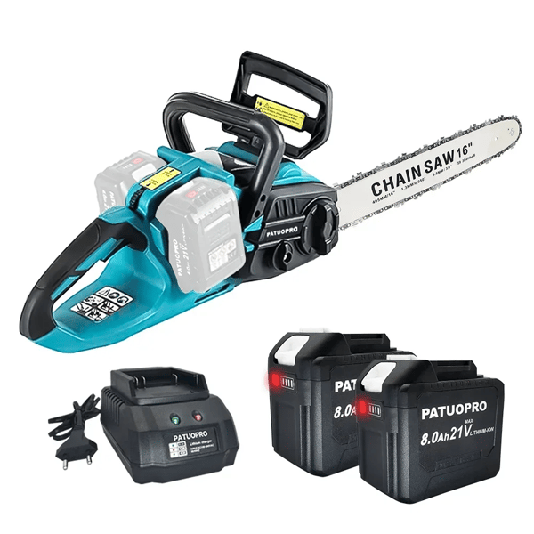 16 Tommer Trådløs Elektrisk Motorsav, 42V Strøm, 1600W Effekt,EU, 2 stk. 8,0 Ah batteri