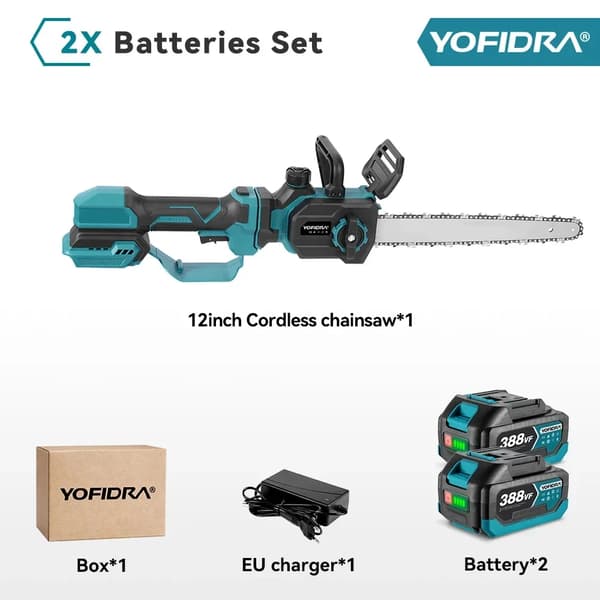 Kædesav, 12 Tommer, Børsteløs Motor, Teleskopisk Design,2 Batteri