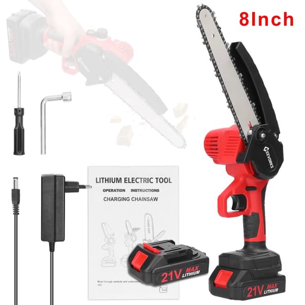 Mini elektrisk kædesav, 21V batteri, letvægts, ergonomisk design,8IN-RØD-2BA