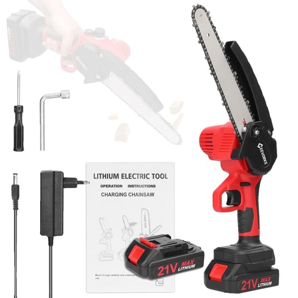 Mini elektrisk kædesav, 21V batteri, letvægts, ergonomisk design,8IN-RØD-2BA